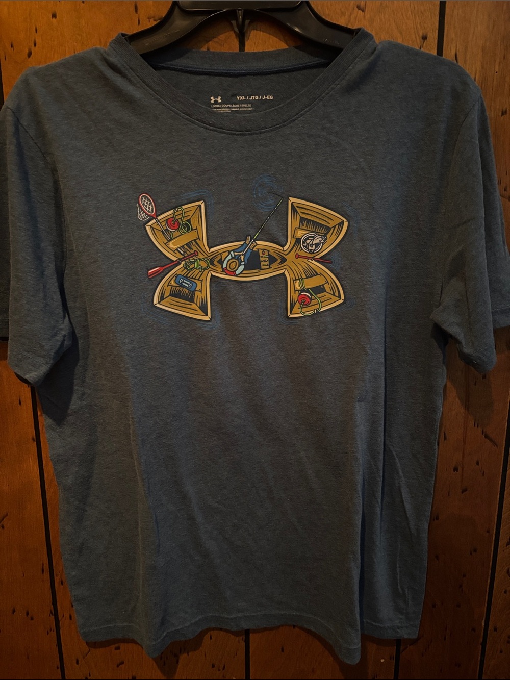 Under Armour Boys Slate Blue Graphic Fishing Logo Tee